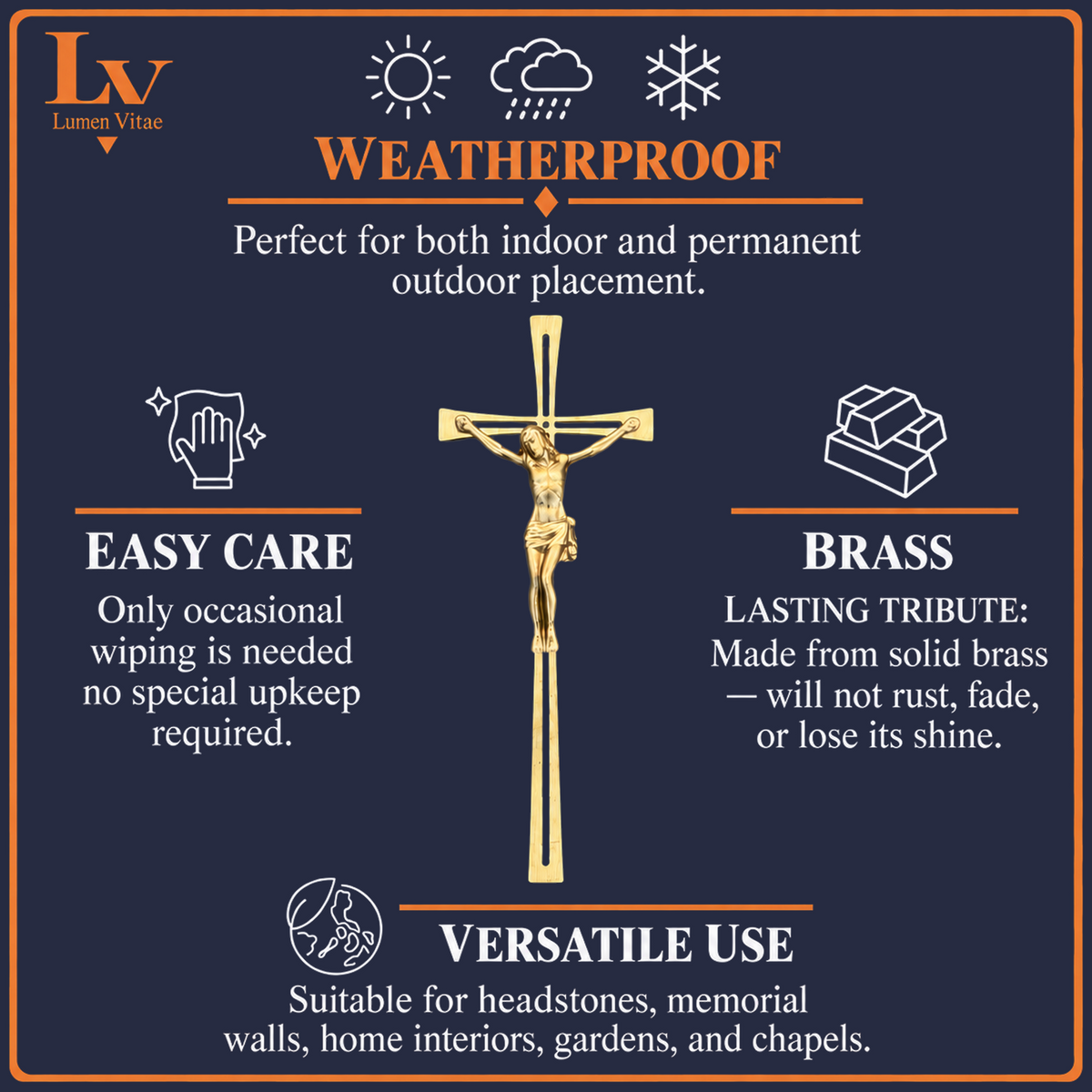Solid Brass Crucifix for Wall Catholic Gift