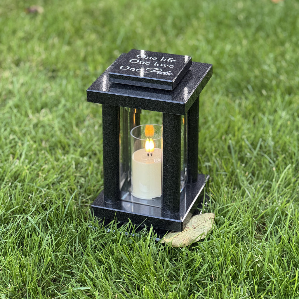Personalized Granite Memorial Lantern Candle Holder for Tombstone