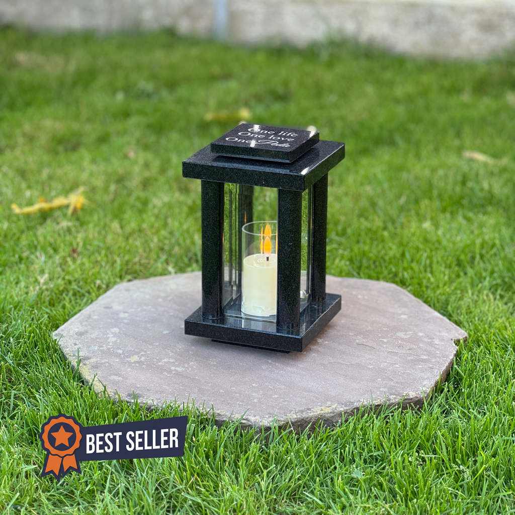 Personalized Granite Memorial Lantern Candle Holder for Tombstone