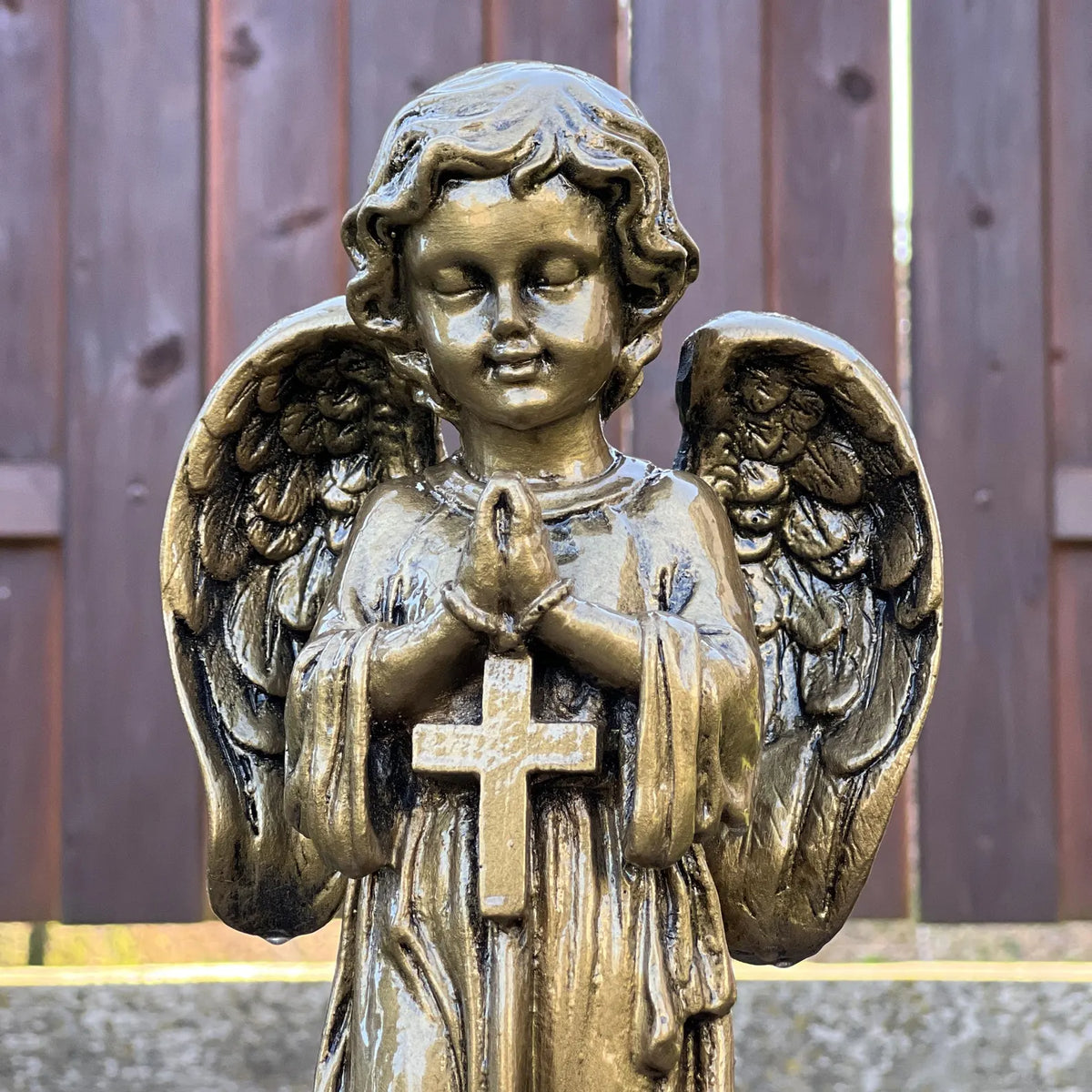 Polystone Angel Statue with Cross