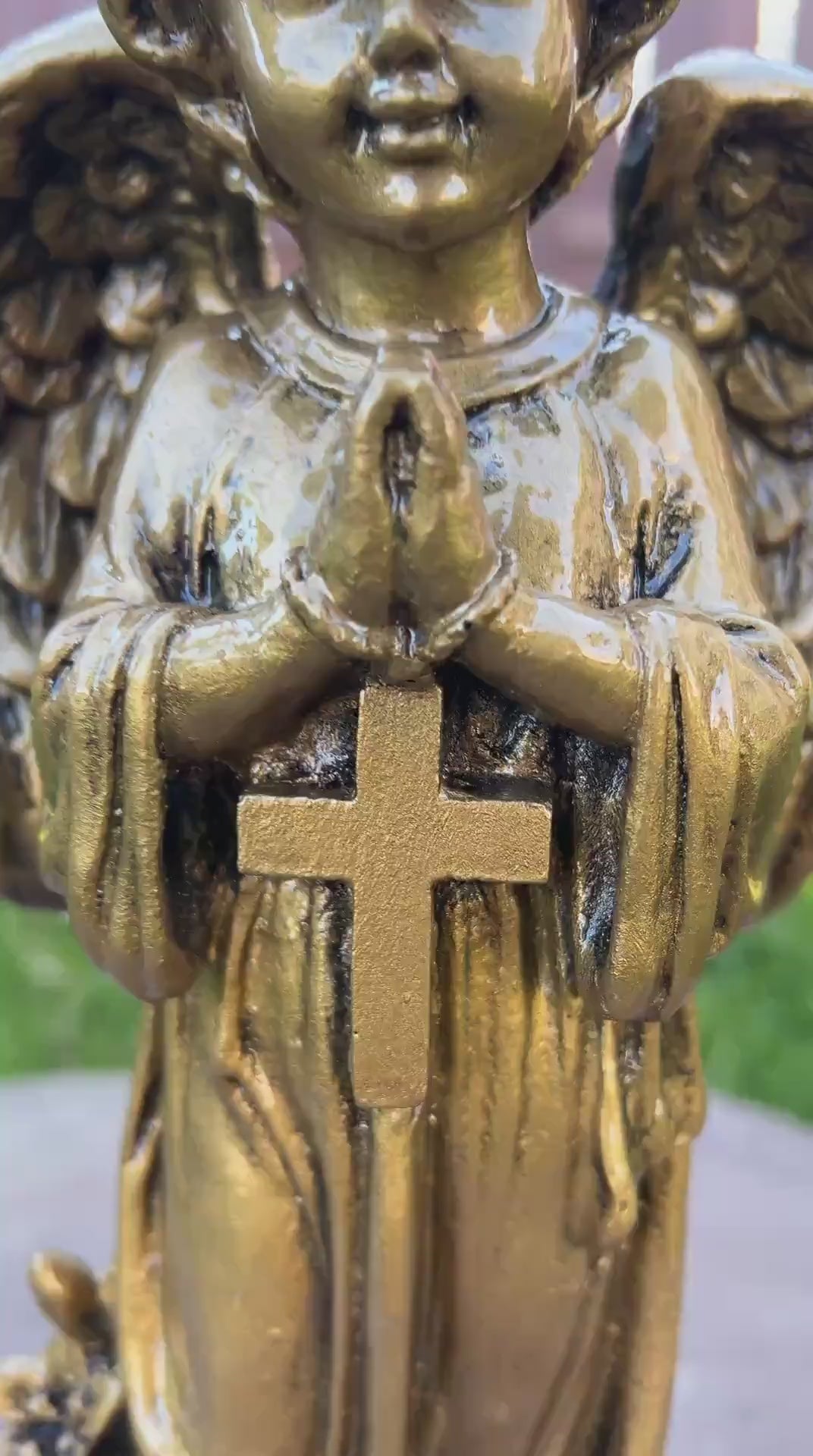 Polystone Angel Statue with Cross